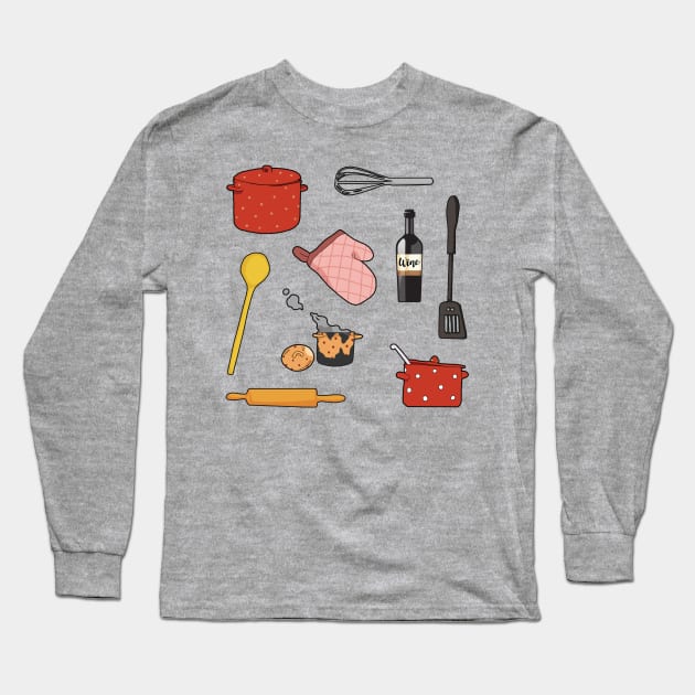 Cooking Set Long Sleeve T-Shirt by KewaleeTee